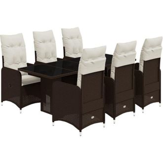 vidaXL Set De Mesa Y Sillas Jard&iacute;n 7 Pzas Con Cojines Rat&aacute;n Pe Marr&oacute;n Vidaxl