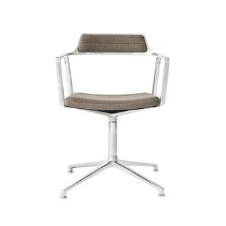 Vipp 452 Swivel Drehstuhl auf Gleitern, Aluminium poliert / dark sand