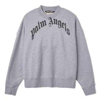 Palm Angels Curved Logo Crew Grey Black PMBA026C99FLE0010910