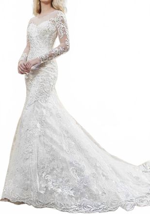 Rachel Allan Embroidered Illusion Jewel Bridal Gown In Ivory