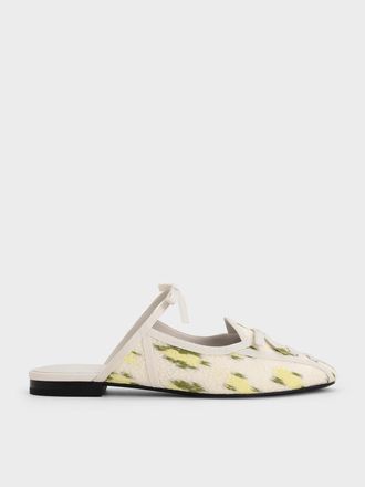 Charles & Keith Floral-Print Lace-Up Bow Ballet Mules