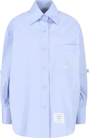 Thom Browne Blue Poplin Curved Hem Logo Shirt