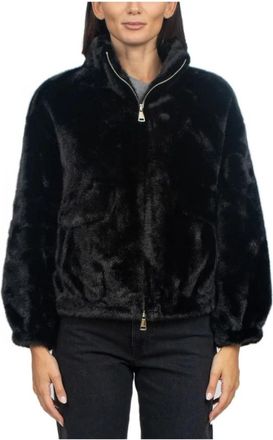 Zoe Giacca Ecopelliccia Corta Modello Bomber - Dames - Jassen - Zwart - S - Polyester - Jassen