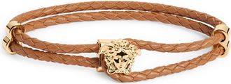 Versace Medusa Braided Leather Bracelet in Natural Warm Gold at Nordstrom