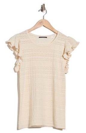 T Tahari Ruffle Cap Sleeve Pointelle Sweater in Cream at Nordstrom Rack, Size X-Large