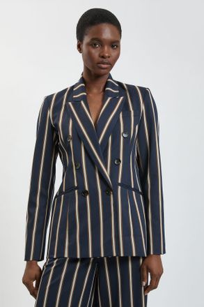 Karen Millen Womens Stripe Double Breasted Tailored Jacket - Multicolour - Size 14 UK