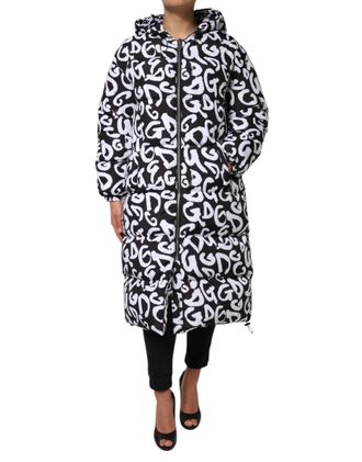 Dolce & Gabbana Womens Dg Mania Logo Puffer Down Jacket Black Polyester