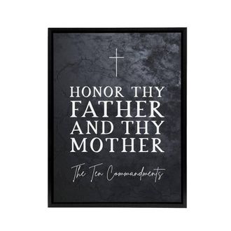 Artery8 Ten Commandments Honor Parents Bible Quote Framed Canvas Wall Art Print in Grey | Size: W24 x H32