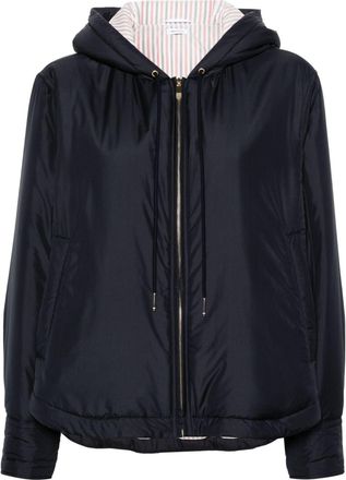 Thom Browne hooded down shirt jacket - women - Goose Feather/Polyester/Polyester/Goose Down - 38 - Blue