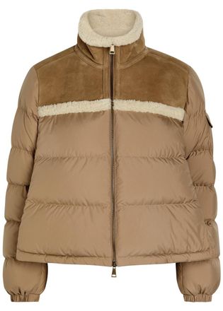 Moncler Aurore Suede Panel Shearling Nylon Jacket - Brown - 4 (UK 16 / XL)
