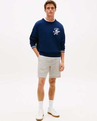 Tommy Hilfiger Dover 8 Inch Seersucker Strip Mens Shorts - Desert Sky/Ecru 8 in Light Grey Recycled Material - Size 34 (Waist)