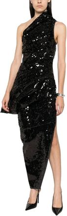 Rick Owens Kleedjes, Dames, Zwart, S, Pailletten, Sequin One-Shoulder Jurk