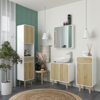 Vicco Conjunto De Muebles De Ba&ntilde;o Arla, Blanco/roble, 4 Partes, Vicco