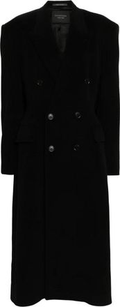 Balenciaga Cashmere en Wollen Getailleerde Jas - Dames - Mantel - Zwart - M - Wol - Jassen