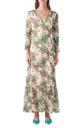 L.k. Bennett Deborah Devore Long Sleeve Silk Blend Dress in Cream at Nordstrom Rack, Size 4 Us / 8 Uk