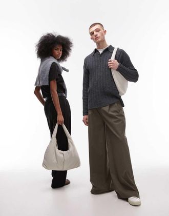 &Ouml;lend Nico - Borsa da spalla grande in nylon color sabbia-Bianco