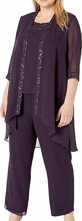 Le Bos Pleated Charmeuse Trim Pant Set In Eggplant