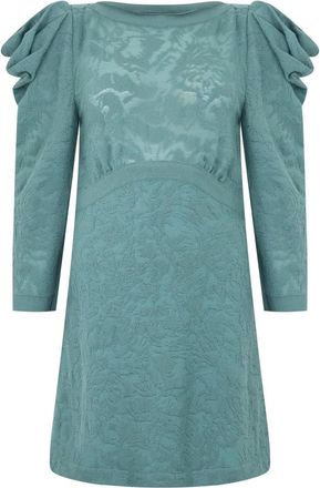Alberta Ferretti Jurk met ruchesmouwen - Dames - Korte kleedjes - Blauw - S - Wol - Kleedjes