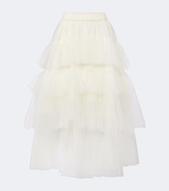 Simone Rocha Falda midi de tul con volantes