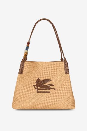 Etro Trapez-Shopper aus Bast bestickt mit Perlen