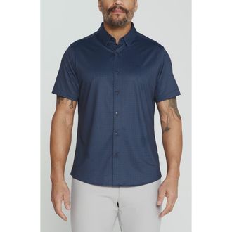 7 Diamonds Puente Performance Geometric Short Sleeve Shirt in Navy at Nordstrom, Size Xx-Large