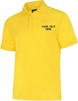 Generic Personalised Embroidered Your Text Deluxe Polo Shirt Premium Quality Casual Office Workwear Adult Unisex Gift Top (Yellow, M, m)