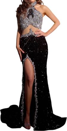 Portia & Scarlett Halterneck Gown With High-Slit In Black