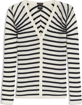 BOSS Buttoned cardigan in striped merino wool