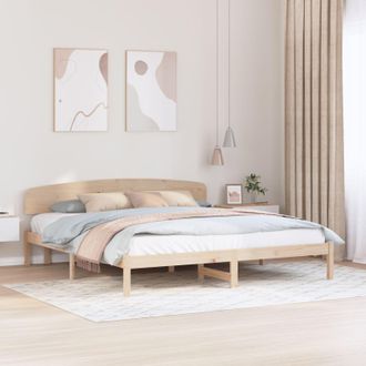 Berkfield Home Bed Frame with Headboard 200x200 cm Solid Wood Pine in Beige
