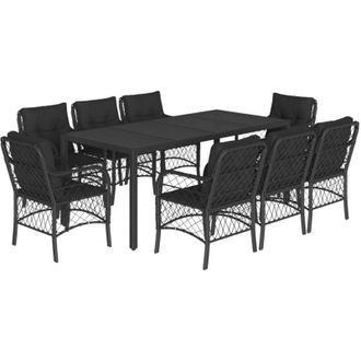 vidaXL Set De Comedor De Jard&iacute;n 9 Pzas Y Cojines Rat&aacute;n Sint&eacute;tico Negro Vidaxl