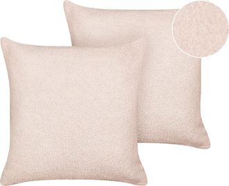 Beliani Beliani - Conjunto De 2 Cojines Decorativos De Boucl&eacute; Con Relleno Funda Extra&iacute;ble 45 X 45 Cm Rosa Leuzea