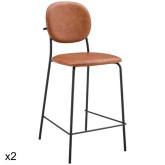 Happy Garden Lote de 2 taburetes de bar en polipiel co&ntilde;ac