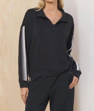 Vintage Havana Striped Cloud Fleece Quarter Zip Sweatshirt In Black