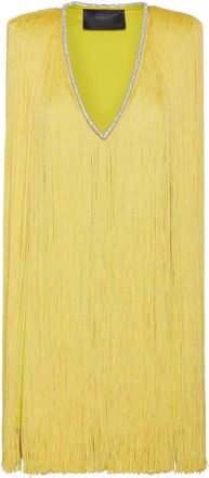 Philipp Plein Fringe Mini Jurk - Dames - Feestkleedjes - Geel - XS - Rayon - Kleedjes