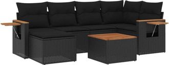 vidaXL Vidaxl - Set De Comedor De Jard&iacute;n 7 Pzas Y Cojines Rat&aacute;n Sint&eacute;tico Negro