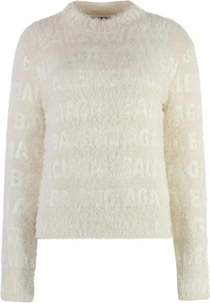 Balenciaga Logo Jacquard Sweater Vrouwen Itali&euml; - Dames - Ronde hals truien - Beige - M - Truien & Vesten