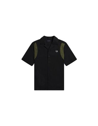 Fred Perry Mens Fred Perry Black Panelled Short Sleeve Bowling Shirt - Size: 38/Regular