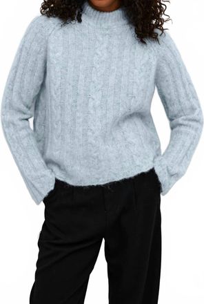 Kaffe Kanaja Cable Knit Funnel Neck Pullover In Celestial Blue Melange