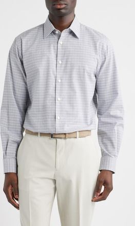 Nordstrom Traditional Fit Fit Plaid Premium Silk Dress Shirt in Grey Mauro Plaid at Nordstrom, Size 17.5 - 36