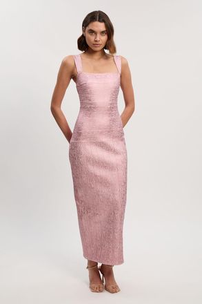 Karen Millen Womens Foil Metallic Figure Form Strappy Knit Maxi Dress - Pink - Size X-Small