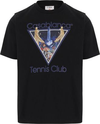 Casablanca Black Graphic-Print Crew Neck Organic Cotton T-Shirt
