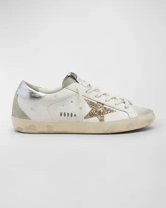 Golden Goose Super-Star Leather Glitter Low-Top Sneakers