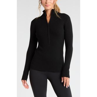 Zella Apr&egrave;s Ski Half Zip Rib Sweater in Black at Nordstrom, Size Medium