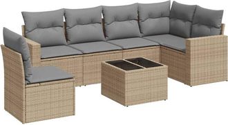 vidaXL Vidaxl - Set Sof&aacute;s De Jard&iacute;n 7 Piezas Y Cojines Rat&aacute;n Sint&eacute;tico Beige