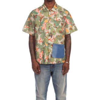 Billionaire Boys Club BB Foliage Short Sleeve Cotton Ripstop Button-Up Shirt in Pale Marigold at Nordstrom, Size Xx-Large