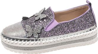 Generic Purple Women Rhinestone Slip-On Shoes Round Toe Shallow Thick Bottom Comfortable Casual Wear