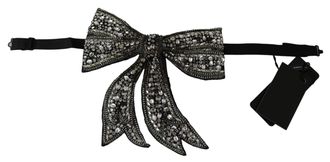 Dolce & Gabbana Silk with Crystal Embellishments Bow Tie - Silver