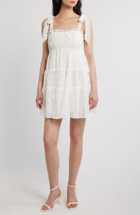 All in Favor Tiered Eyelet Mini Sundress in Ivory at Nordstrom, Size X-Large