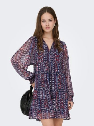 Only Chiffonkleid ONLY ONLSIRA L/S SHORT DRESS WVN, Damen, Gr. XS, N-Gr, night sky aop:sira print, Web, Obermaterial: 100% Polyester, bedruckt, regular fit