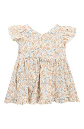 Rylee + Cru Lila Floral Print Cotton Skirted Romper in Ivory at Nordstrom, Size 18-24M